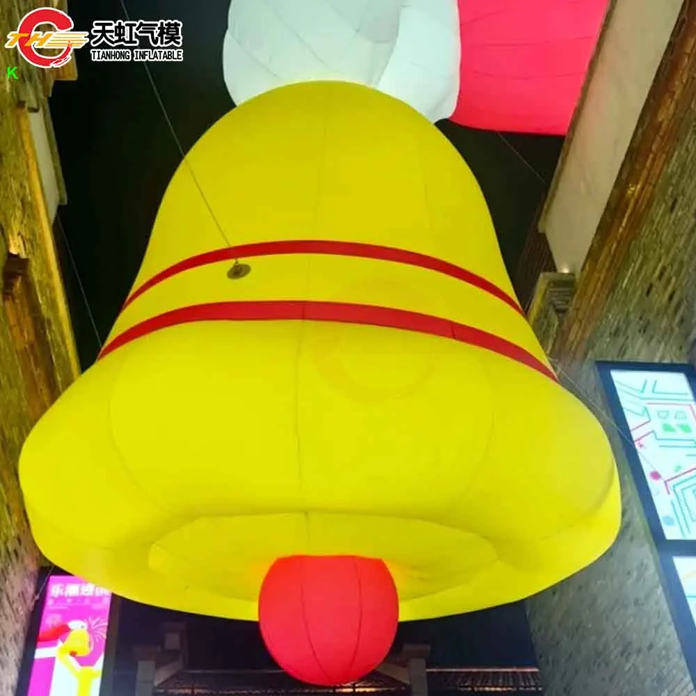 

Быстрая воздушная доставка, подвесной гигантский надувной рождественский колокольчик с бантом, светодиодное освещение, надувной колокольчик, воздушный шар для рождественского украшения