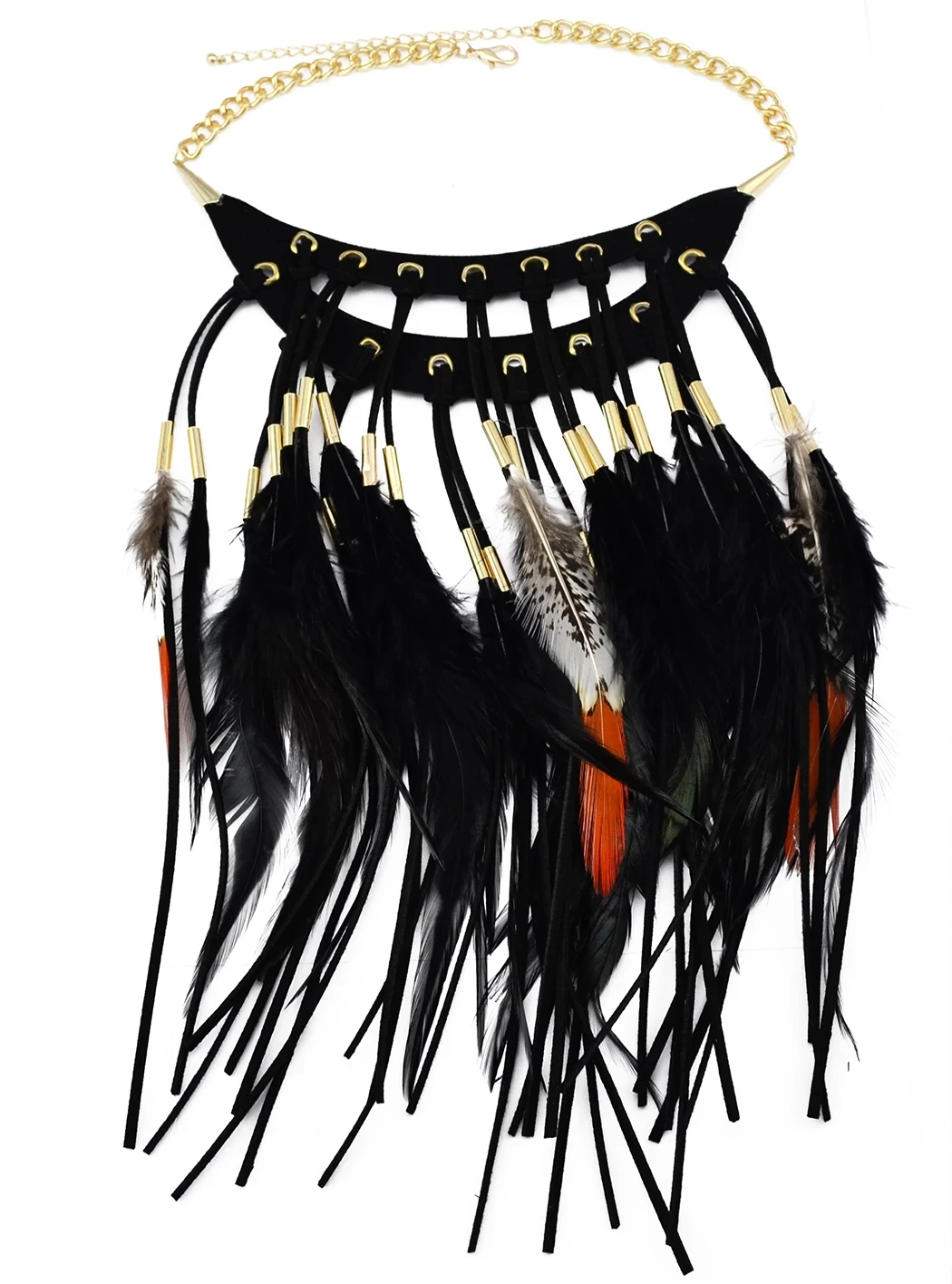 Ethnic Bohemian Exaggerated Feather Collar Necklaces for Women Men Halloween Cosplay Big Feather Choker Necklaces Indian Gypsy