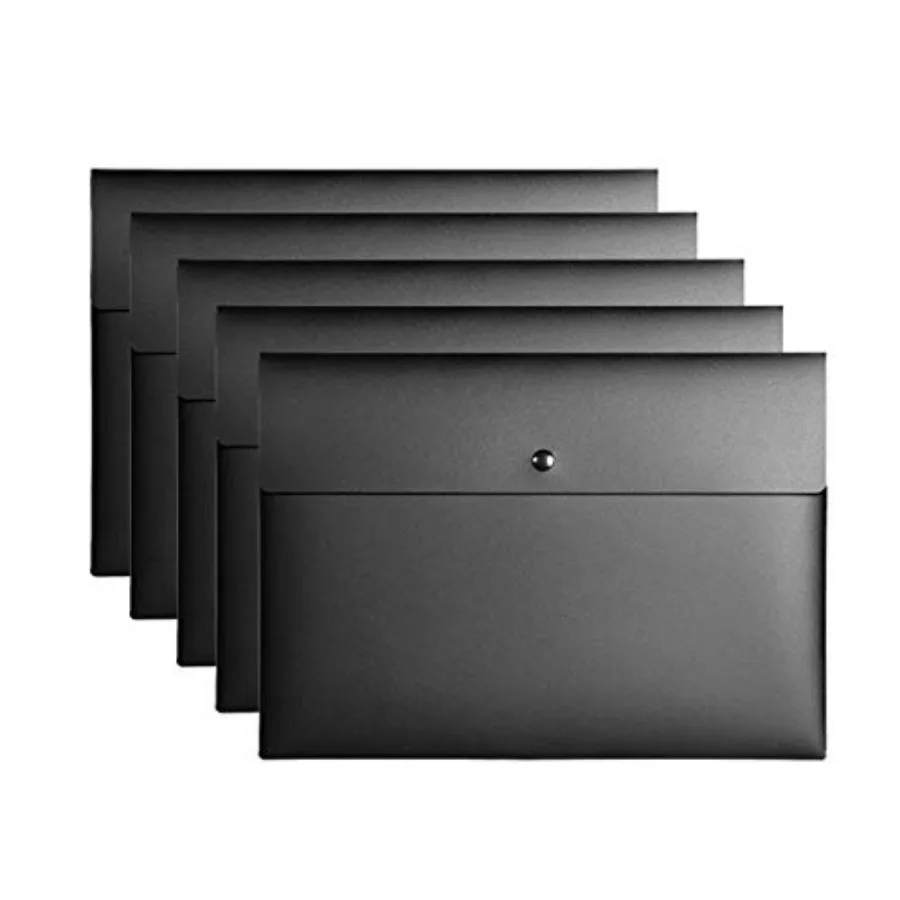 

5 Pieces A4 Envelopes Folders for Paperwork Plastic Wallets Document Organizer with Sp Button Closure A4 Letter Size