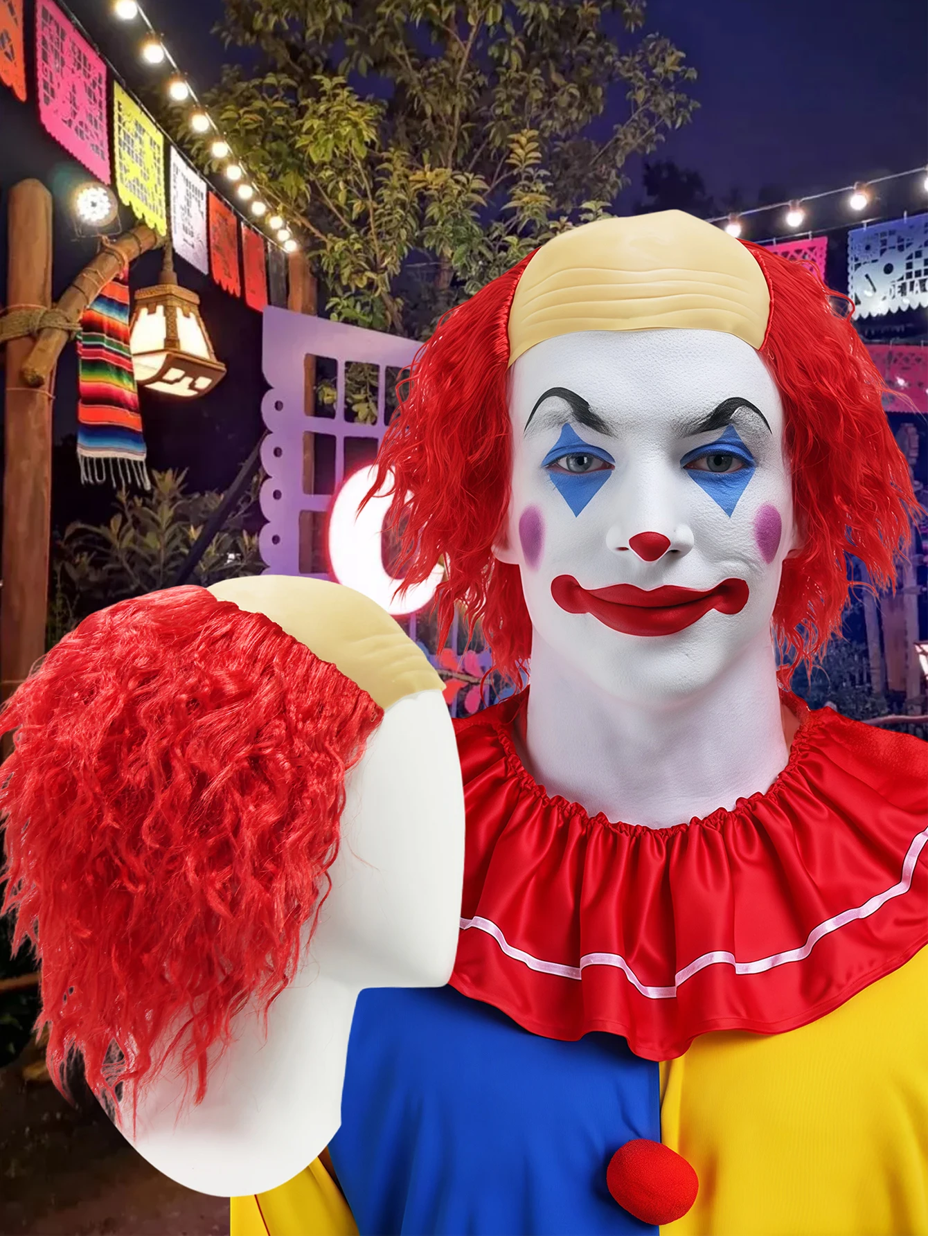 

Red Curly Head Chemical Fiber Synthetic Wig | Horror Theme Party Tricky Funny Clown Role Playing Wig