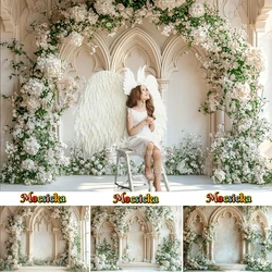 Mocsicka Boho Chic Cream Colored Arch Backdrop Birthday Wedding Party Baby Shower Background White Floral Green Church Photozone