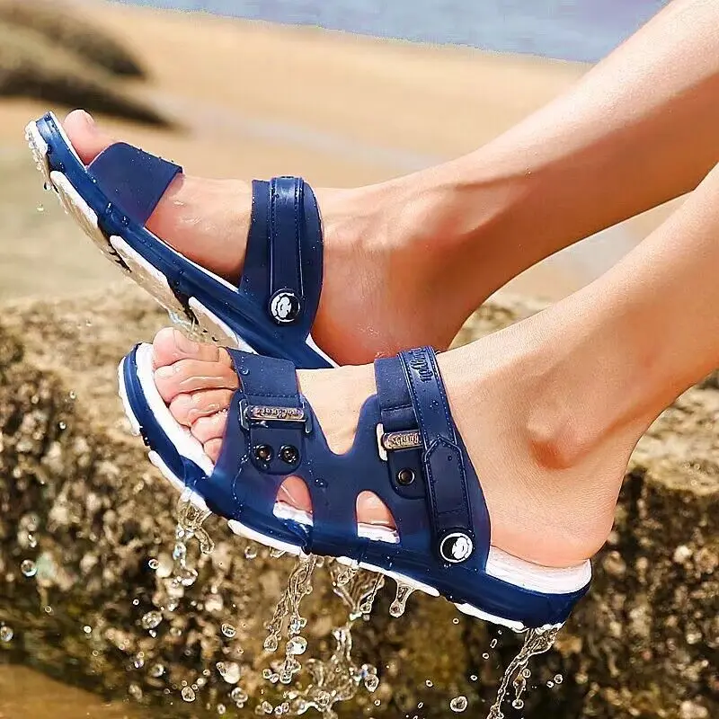 Summer Sandals Men Slippers Outdoor Beach Casual Shoes Indoor Durable Anti Slip Peep Toe New Comfortable Lightweight Jelly Shoes