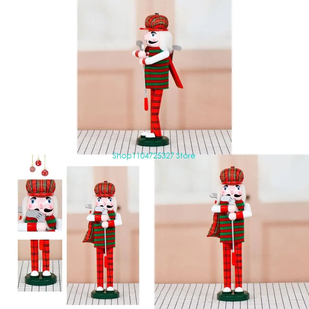 D8KF Striped Golfer Nutcrackers Wooden Christmas Decoration Festives Tabletop Decors