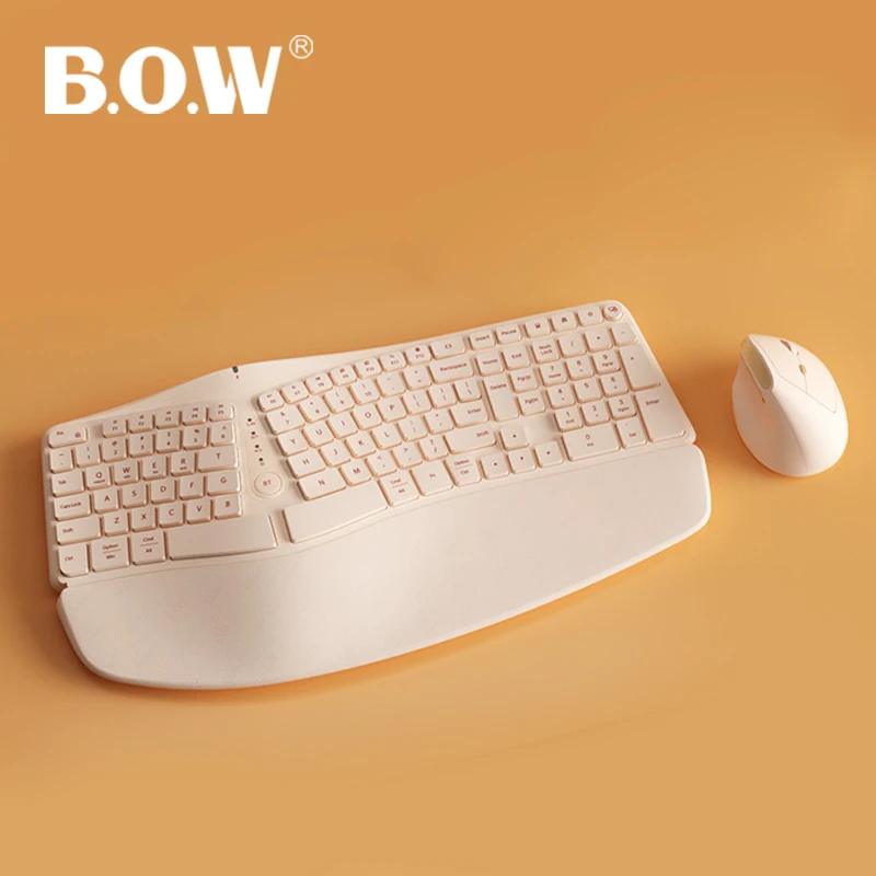 B.O.W  Ergonomic  Keyboard Wireless 2.4Ghz and BT , Large Size kyeboard Mute Buttons for MacBook Tablet Laptops Computer PC