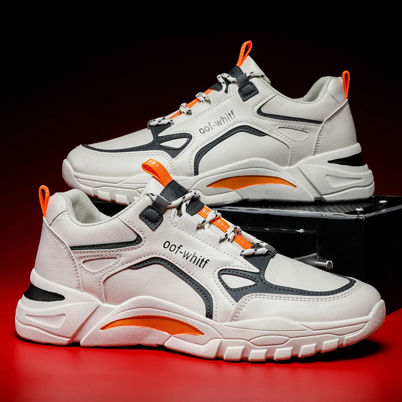 Men Sports Shoes Lace Up 2025 Casual Running Breathable Comfortable Leather Outdoor Thick Sole Wear-resistant Walking Shoes