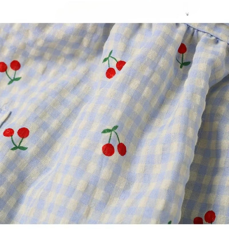 Korean Breathable Thin Apron Cherry Princess Plaid Bubble Cotton Kitchen Home Kitchen Use New Adjustable Straps for Women Girls