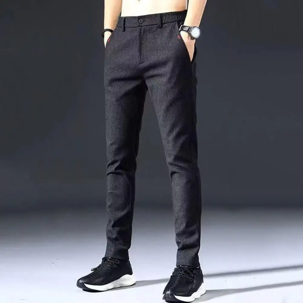 

Брюки мужские прямые однотонные, формальные деловые штаны со средней талией, полной длины, для комфорта