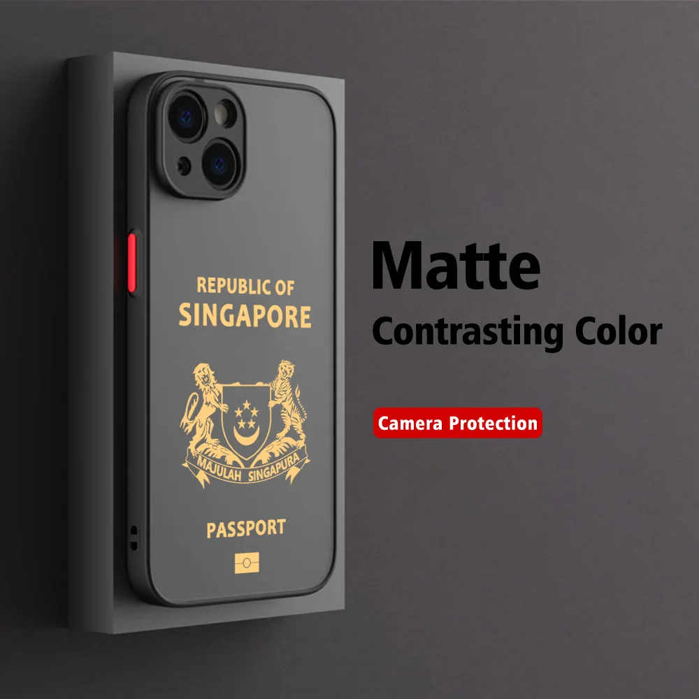 Singapore Passport Phone Case For iPhone 16 15 14 13 12 11 Mini Pro Max X XR XSMax 7 8 6 6s Plus Matte Clear Back Cover