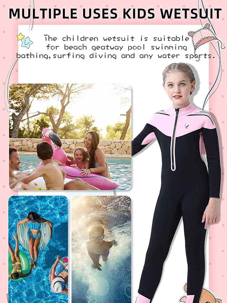 Kids Wetsuit, 3mm Neoprene Thermal Swimsuit, Full Wetsuit for Girls Boys and Youth, Long Sleeve Wet Suits for Swimming Surfing