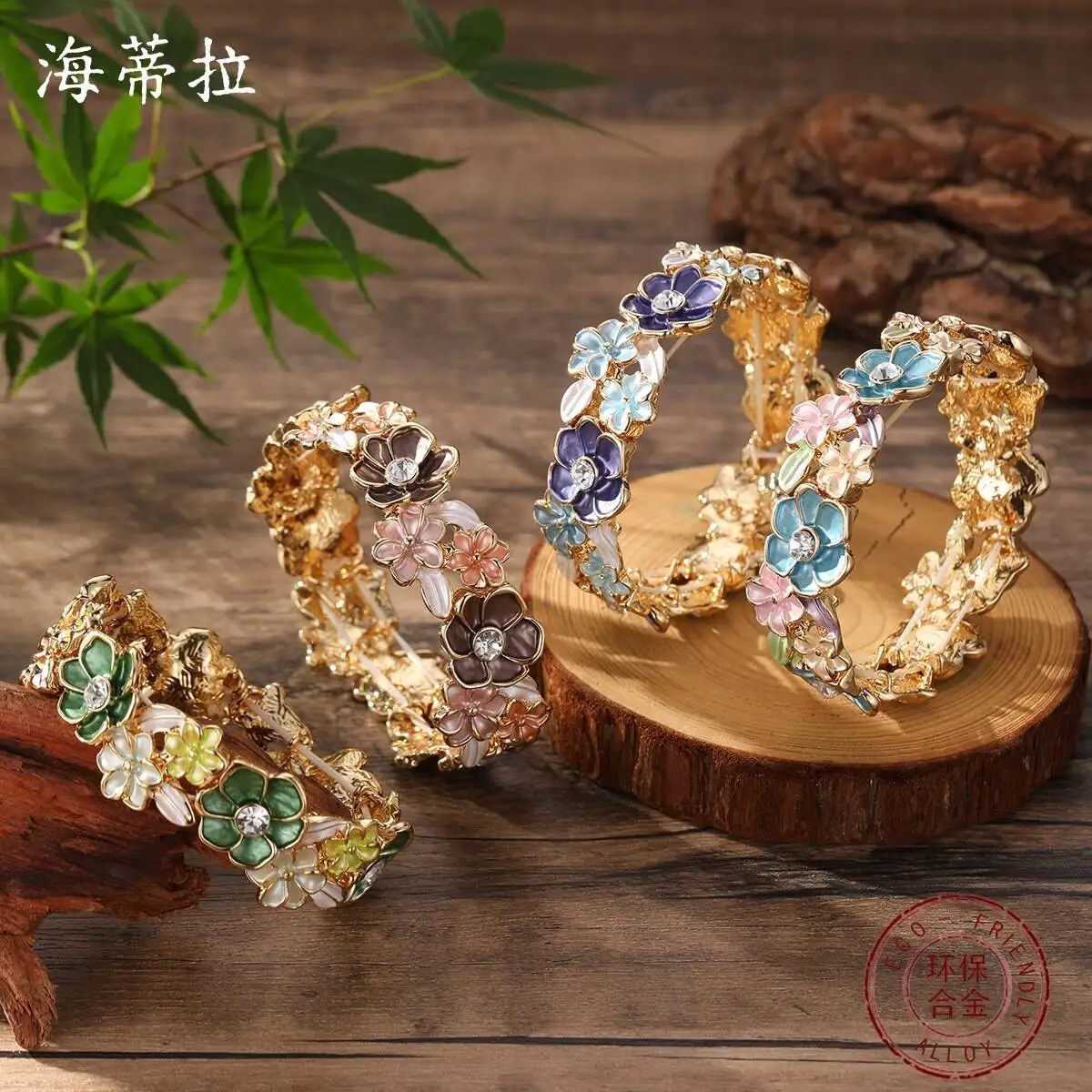 Enamel 3D Flower Stretch Bangle for Women, Minimalist Contrast Color Cottage Floral Elastic Bracelet Fashion Jewelry Gift