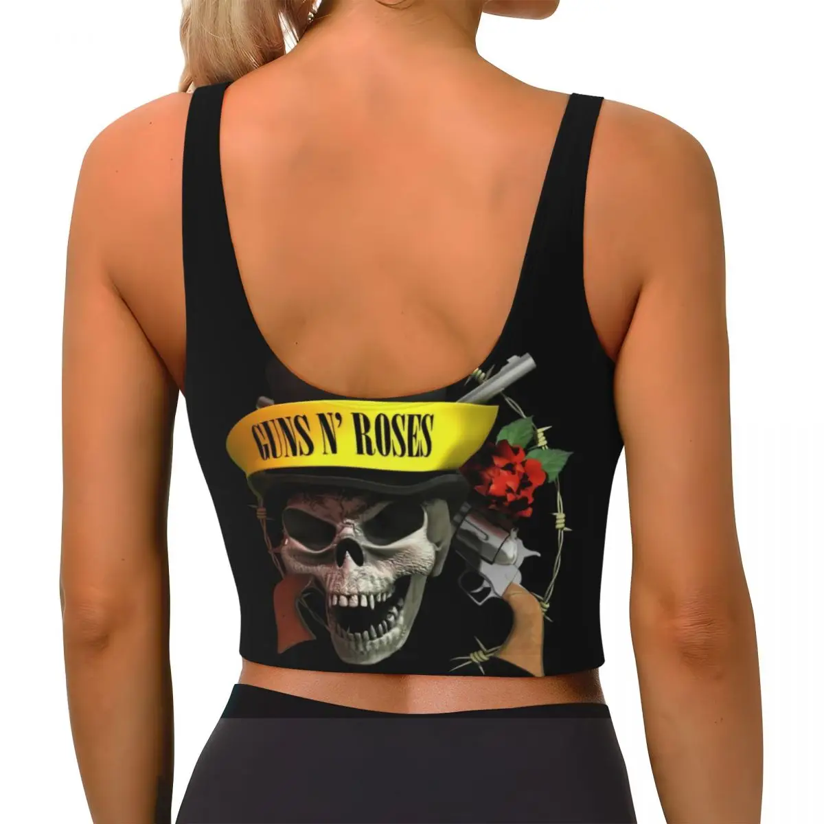 مخصص النساء البنادق ن روز شعار Steampunk الموسيقى طباعة حمالات الصدر الرياضية عالية التأثير الصالة الرياضية تجريب الجري المحاصيل تانك القمم #3