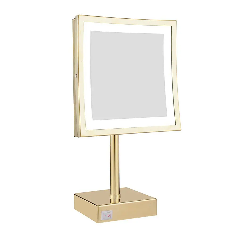 GURUN 8.4-Inch Tabletop LED Lighted Vanity Shaving Cosmetic Standing Bathroom Hotel Gold Finished 3X Magnificating Makeup Mirror