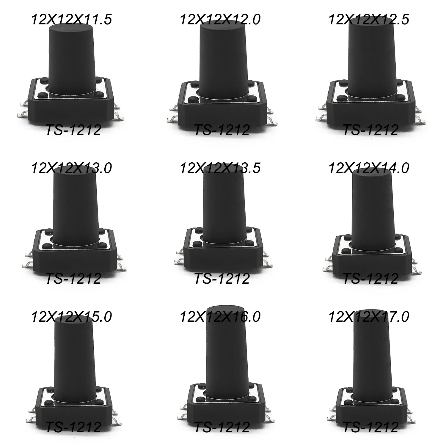 20PCS 12X12mm 4Pin SMT H=4.3/4.5/5/5.5/6/7/8/9/10/11/12/13mm Momentary Tactile Switch Push Button Click Button Not Fixed