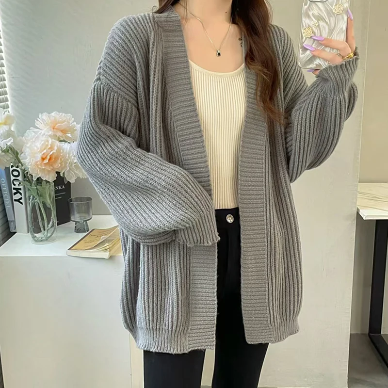 

HELIAR Women Harajuku Loose Cardigan Sweater Casual Solid Korean Tops Long Sleeve Lady Simple Design Cardigan Autumn Winter