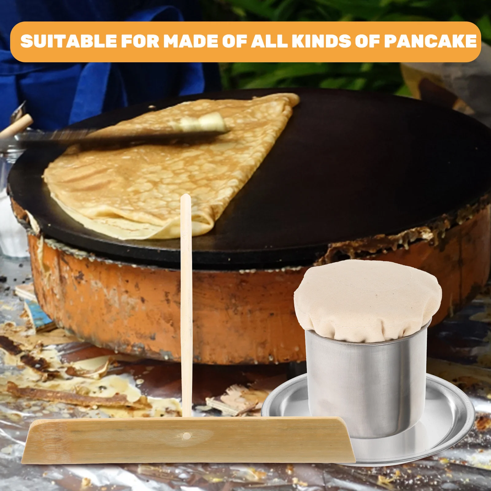 

Household Crepe Tools Professional Pancake Spreader Set Stainless Steel Bamboo No Odor Easy Use Crepe Spreader