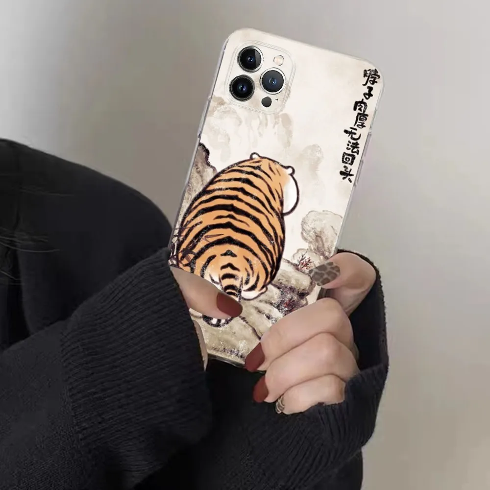 Cartoon Fat Tiger Phone Case For iPhone 15 14 11 12 13 Mini Pro XS Max Cover 6 7 8 Plus X XR SE 2020 Funda Shell