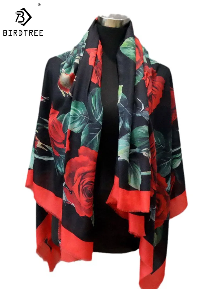 

Birdtree 100%Australian Wool Floral Printed Scarf Mom Gift Elegant Fashion Woman Shawl 2024 Spring Warm New Scarves A3D939QM