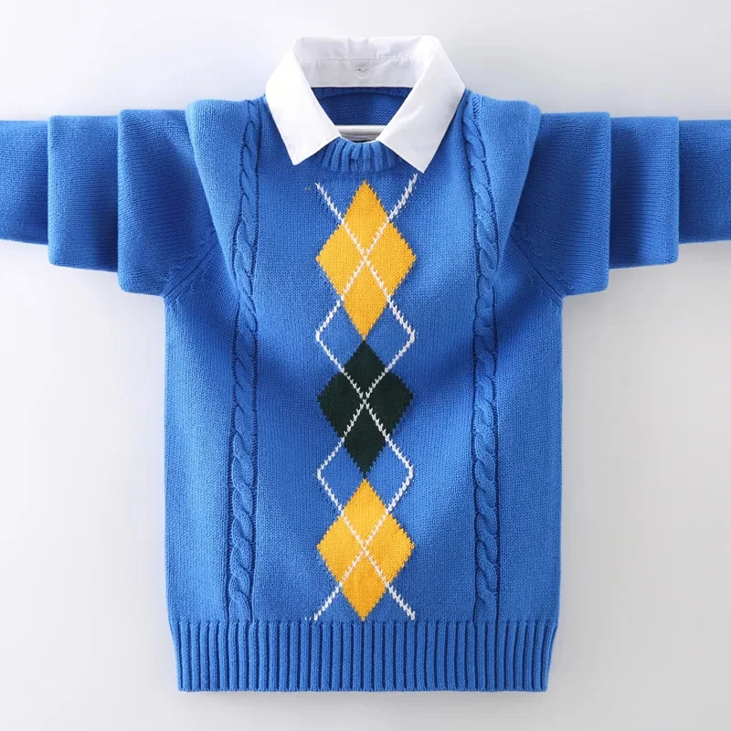 Kids Boys Sweater School Uniform Autumn Winter Knitted Cotton Children\'s Pullovers For Teenager Age 5-15 Years Outerwear Coat