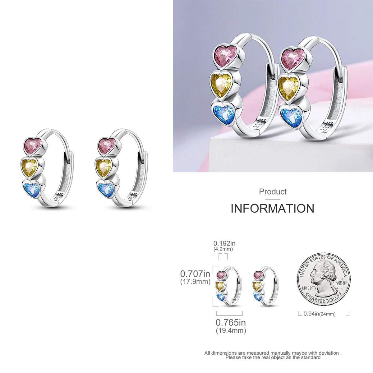 New Original 925 Sterling Silver Colorful Heart  Earrings for Women Fashion High Quality Zircon Birthday Gift Fashion Jewelry