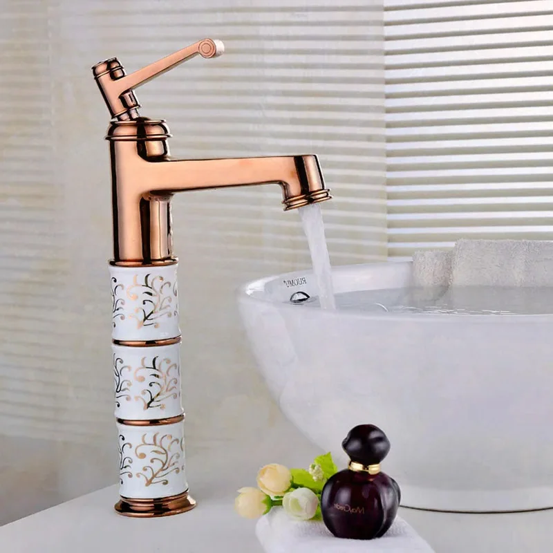 

Bath Basin Sink Faucet Diamond Gold brass ceramic faucet Bathroom Basin faucet Mixer Tap Rose Gold Sink Faucet