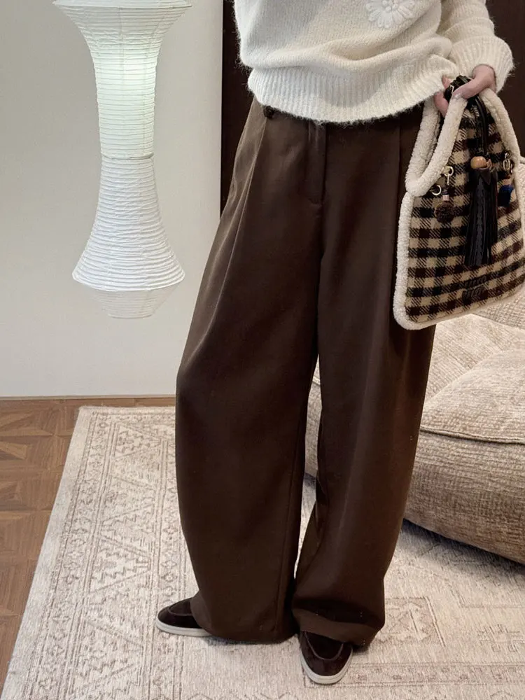 

Loose Wide Leg Pants Thiened Casual Suit Pants Women's Autumn Winter Long Trousers Faionable Korean Sle Zipper mid Waist