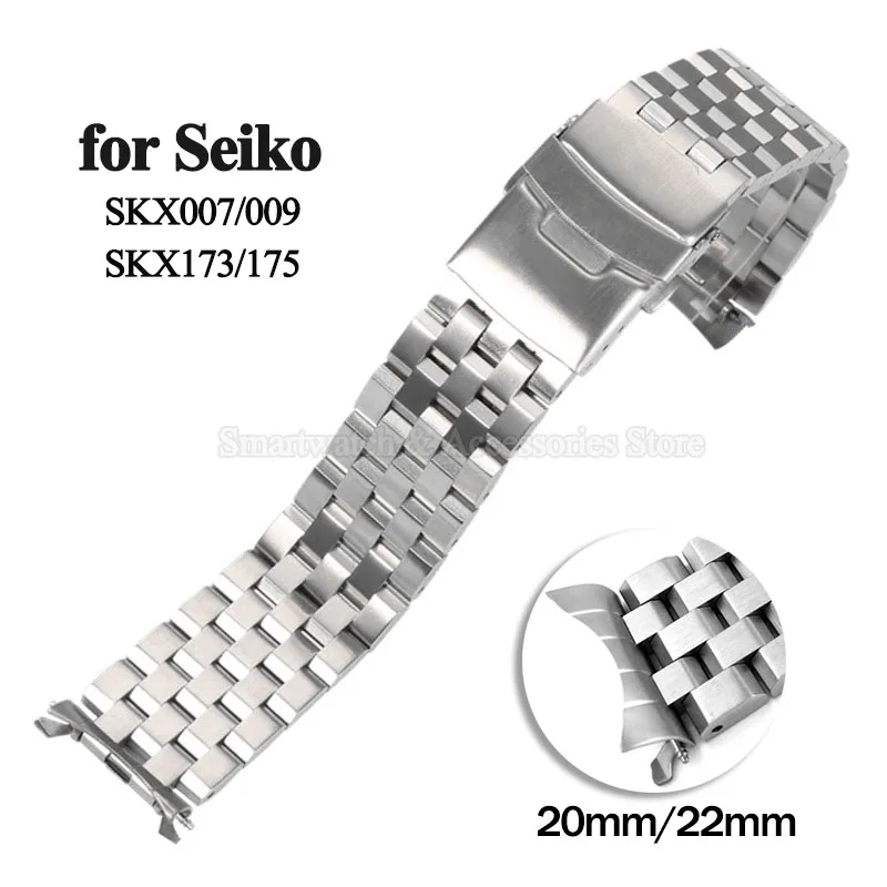 20mm 22mm Stainless Steel Watch Strap for Seiko SKX007/009 SKX173/175 Solid Steel Strap Folding Buckle Men Women Watch Bracelet