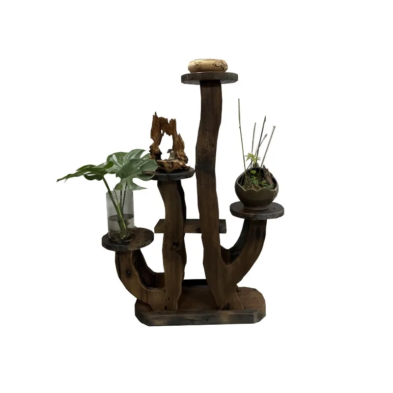 Flower stand Chinese all-solid wood storage rack living room flower pot rack new outdoor balcony green plant placement rack