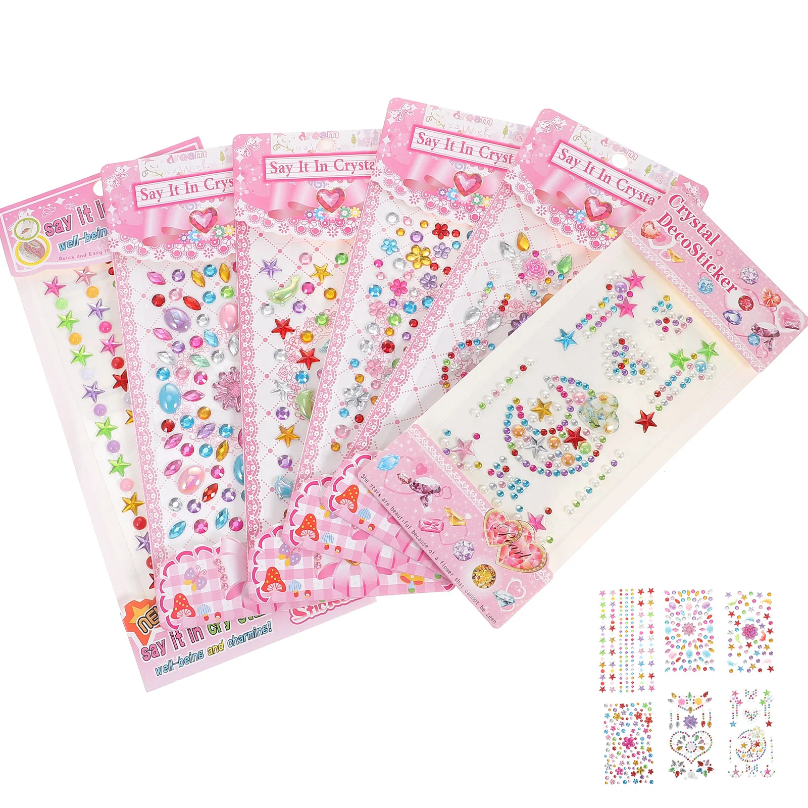 

6 Sheets Kids Sticker Rhinestones Body Jewels Gems Stickers for Crystal Halloween Acrylic Child Scrapbook