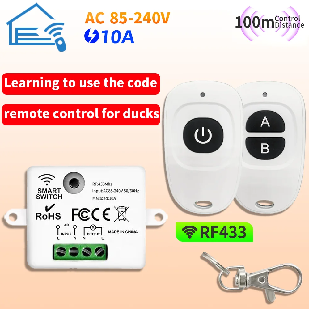 RF Remote Control Switch AC220V 10A Hign Power Remote Control CH Receiver Controller and 2botton RF 433 Mhz Transmitter