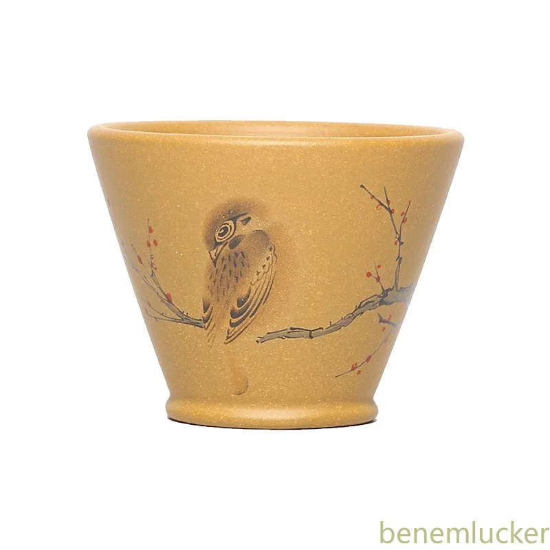 Tasse à thé en argile violette Yixing sculptée à la main, motif oiseau mignon, 120 ml, tasse de dégustation, tasse de maître