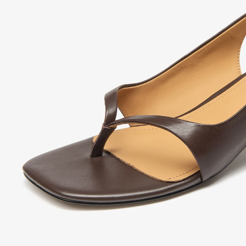 BEAUTODAY Casual Sandals Women Sheepskin Solid Color Square Toe Flip Flop Pumps Back Buckle Strap Ladies Shoes Handmade MS3D037 image 5
