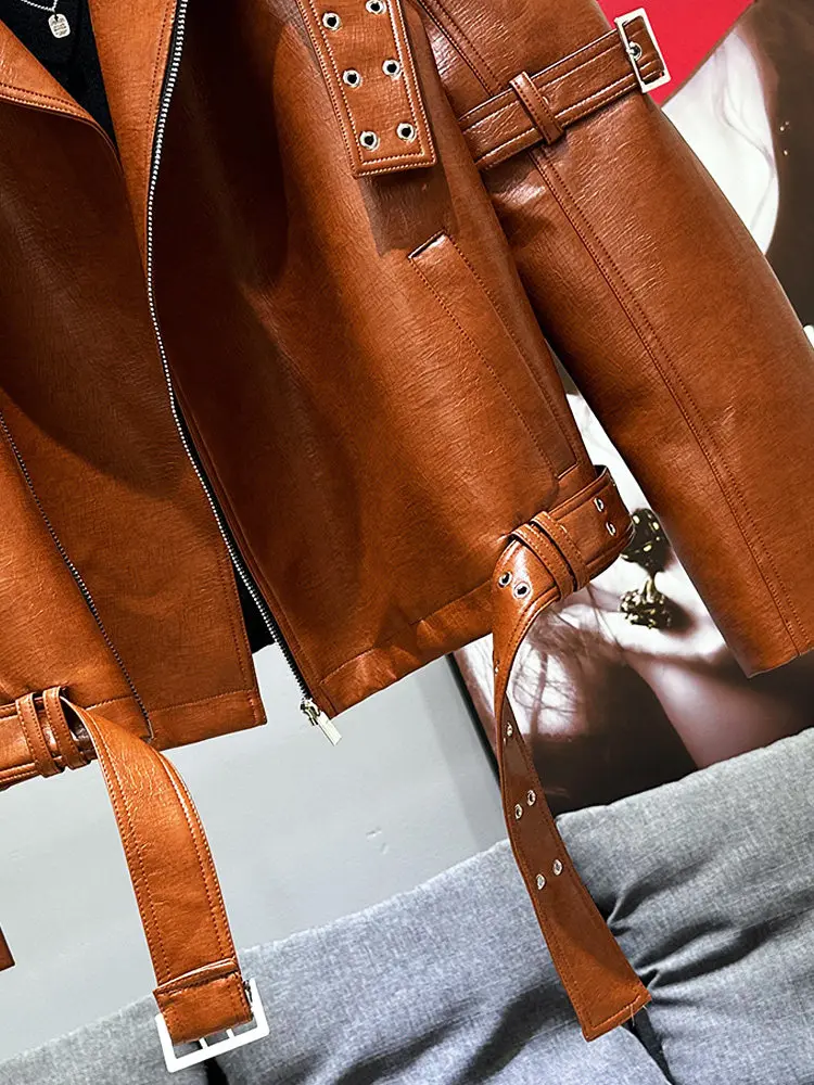 2026 Spring Autumn Fashion Loose-fitting Versatile Irregular Deconstructed Design Men's Brown and Black Biker Pu Leather Jacket