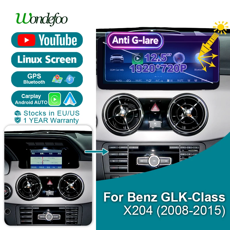 Wondefoo 12.5'' linux car radio Wireless Carplay For Mercedes Benz GLK-Class X204 2008-2015 with touch screen Android AUTO audio
