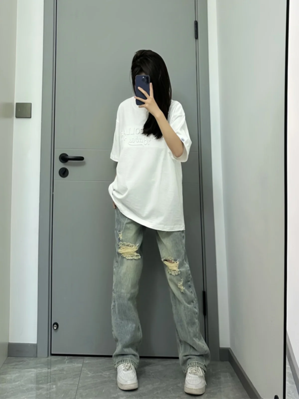

Washed Mud Color Men's Jeans Summer American High Street Slim Straight Leg Trendy Brand Water Washed Hole Jeans Straight Tube
