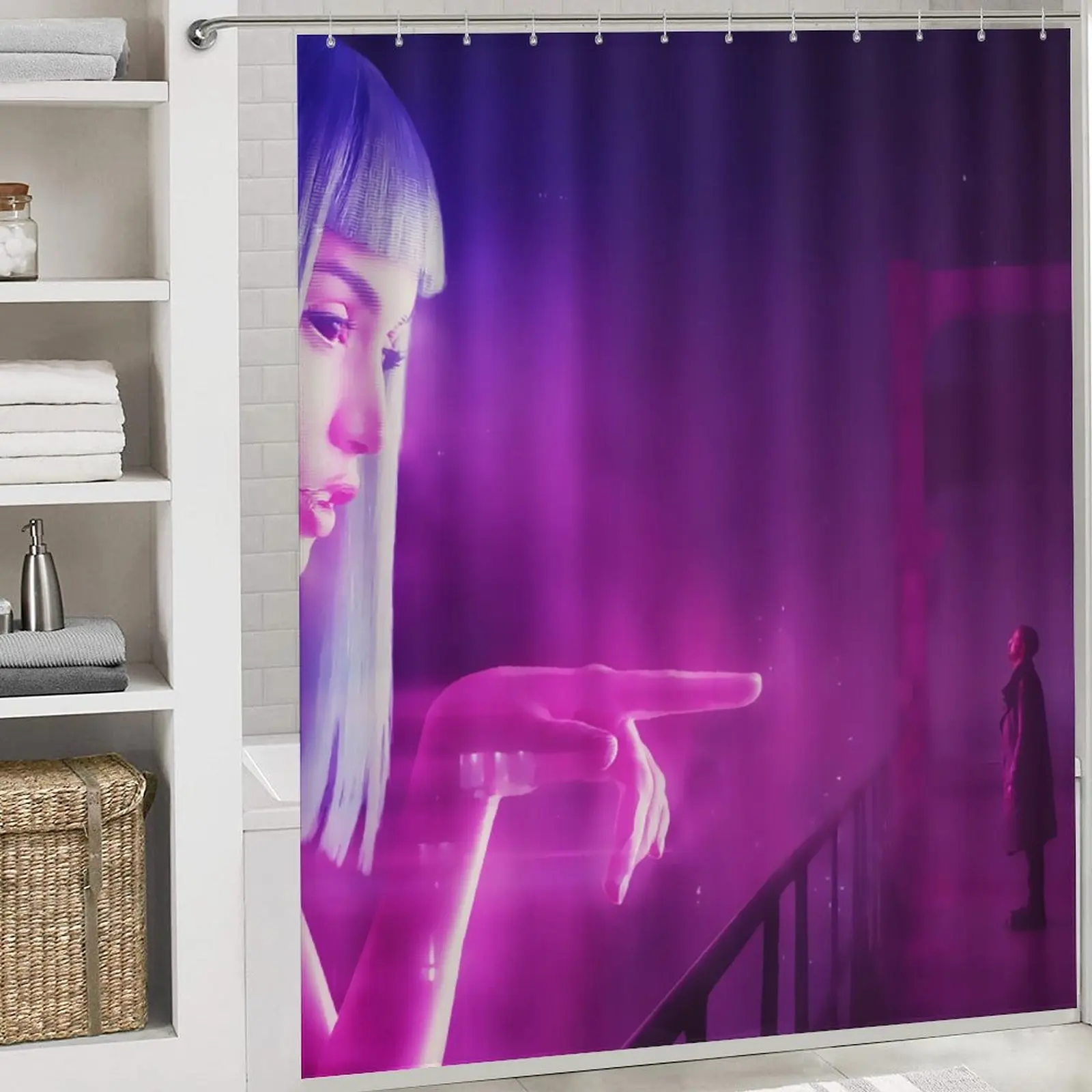 Set of 4 Printed Shower Curtain Decoration Bathroom Waterproof Cover Screen Cushion Toilet Cover