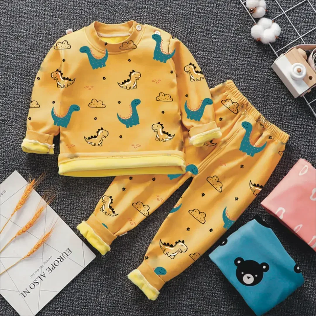 Kids Clothes Autumn Winter Cotton Warm Boys Pajamas Cartoon Flannel Thickened Long Sleeved Home Clothing Set