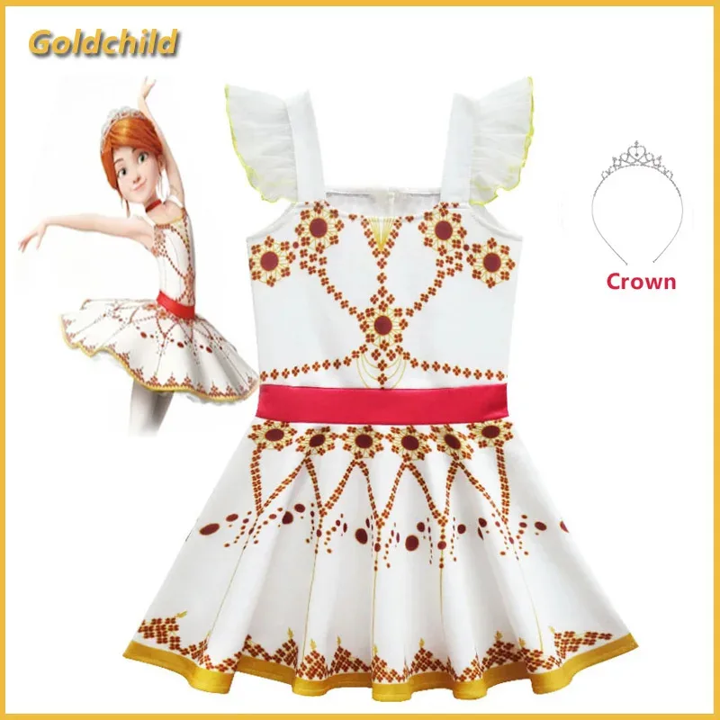 

New Movie Ballerina Felicie Cosplay Costume for Girls Party Clothes Halloween Costume for Kids dancing christmas dress+crown