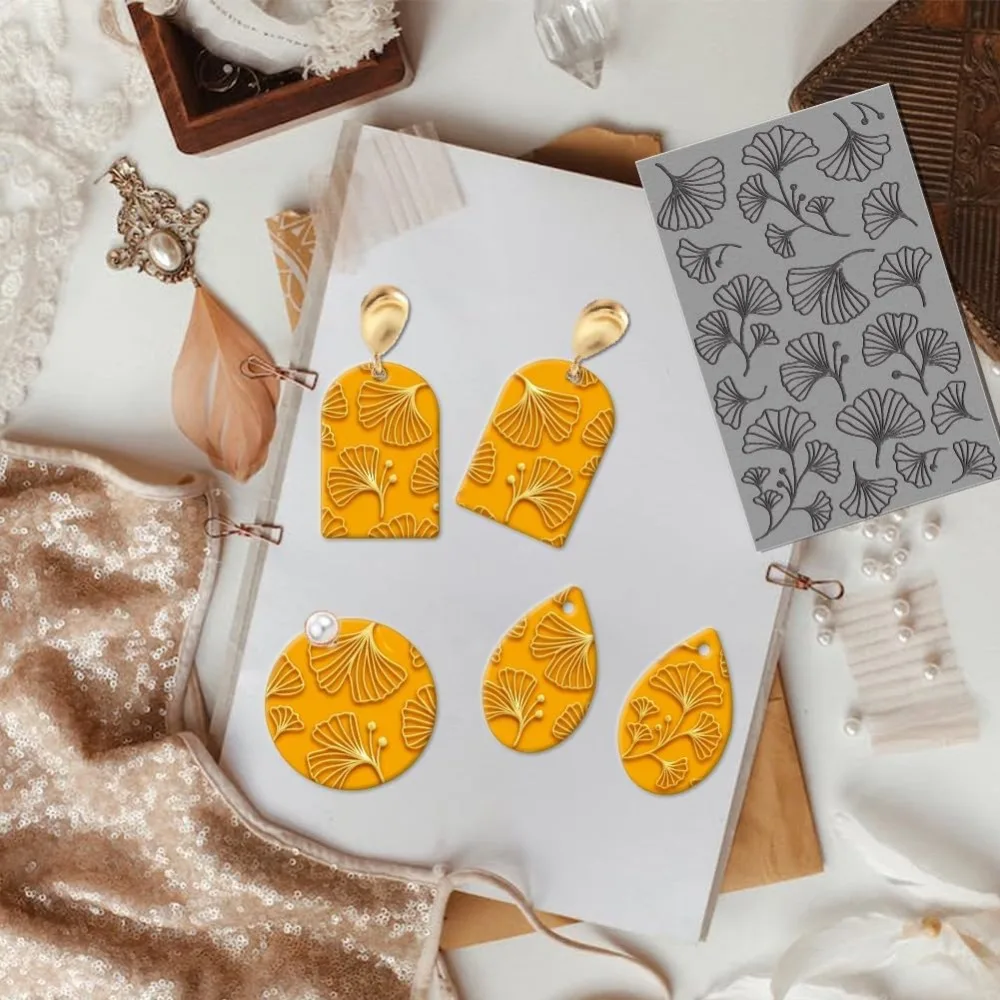 Ginkgo Biloba Clay Texture Mat Leaf Pattern Clay Modeling Pattern Pad Texture Sheets for Polymer Clay Making Earrings Jewelry