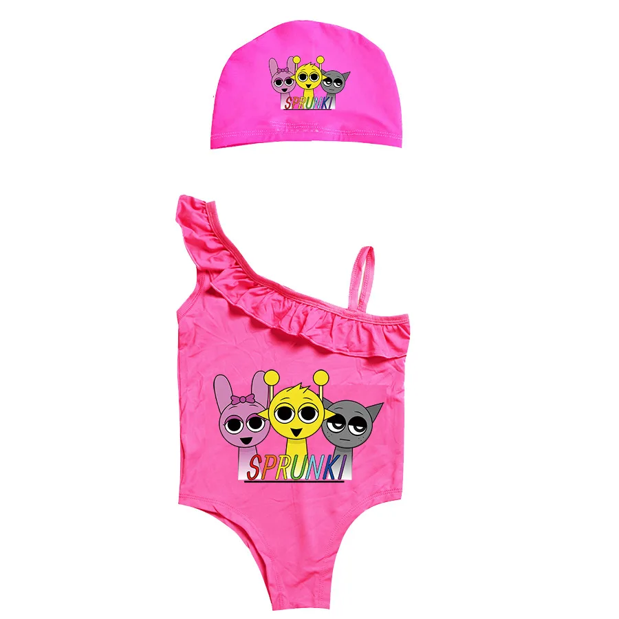 Summer Cute Sprunki Swimwear Baby Girls Game Incredibox Slim Swimsuit Kids One Piece Bathing Suit Children's BIKINI Beachwear