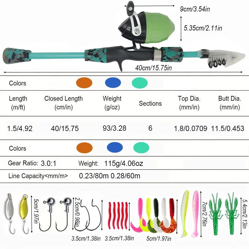 1.5m Kids Fishing Rod Beginner Bait Rod Outdoor Learning Fishing Equipment Set for Beginners Kids Fishing Rod Set