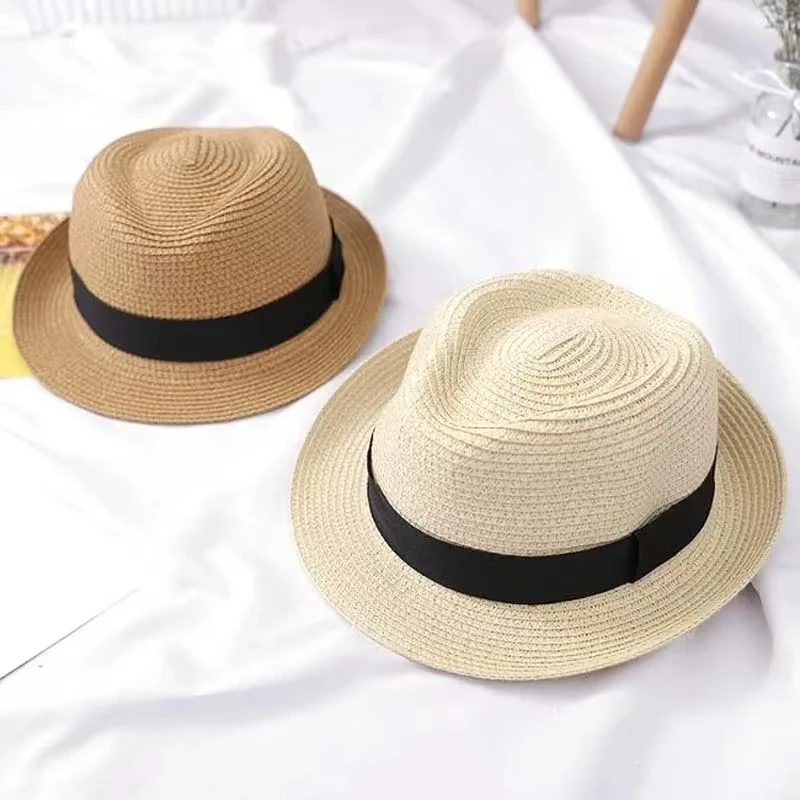 Korean Pure Color Flanging Parent-child Fedora Hat SpringSummer Straw Hats For Men Boy fashion Women Jazz Cap