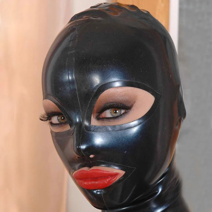 

Black Latex Rubber Gummi Mask Women Men Hood Open Eyes Mouth And Nostrils Handmade Clothing S-LM114