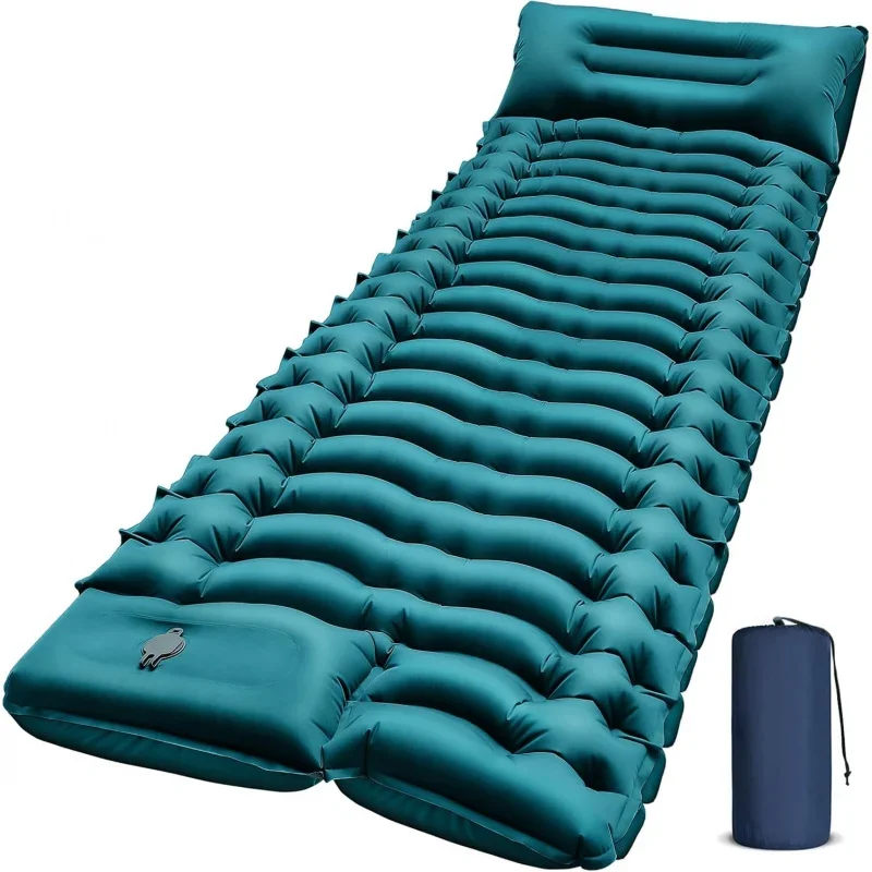 2026 New Inflatable Sleeping Pads Camping Sleeping Pad Ultralight Camping Mat with Pillow Built-in Foot Pump Compact for Outdoor