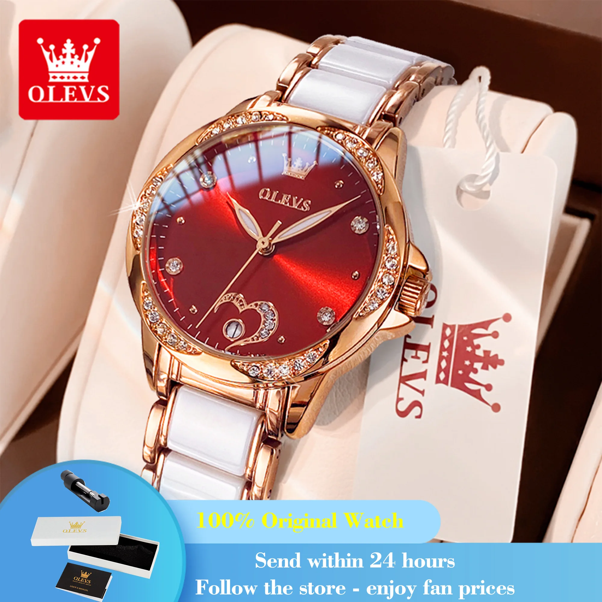 

OLEVS 6631 Woman Automatic Watch Luxury Date Mechanical Watch For Women Original Ceramic Steel Strap Deep Waterproof Wristwatch