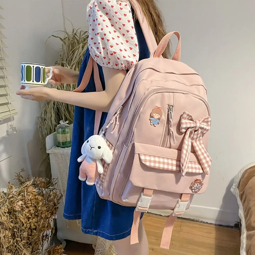 New Nylon Bow Backpack Elementary School Zipper Students Bookbags Large Capacity Girls Backpack