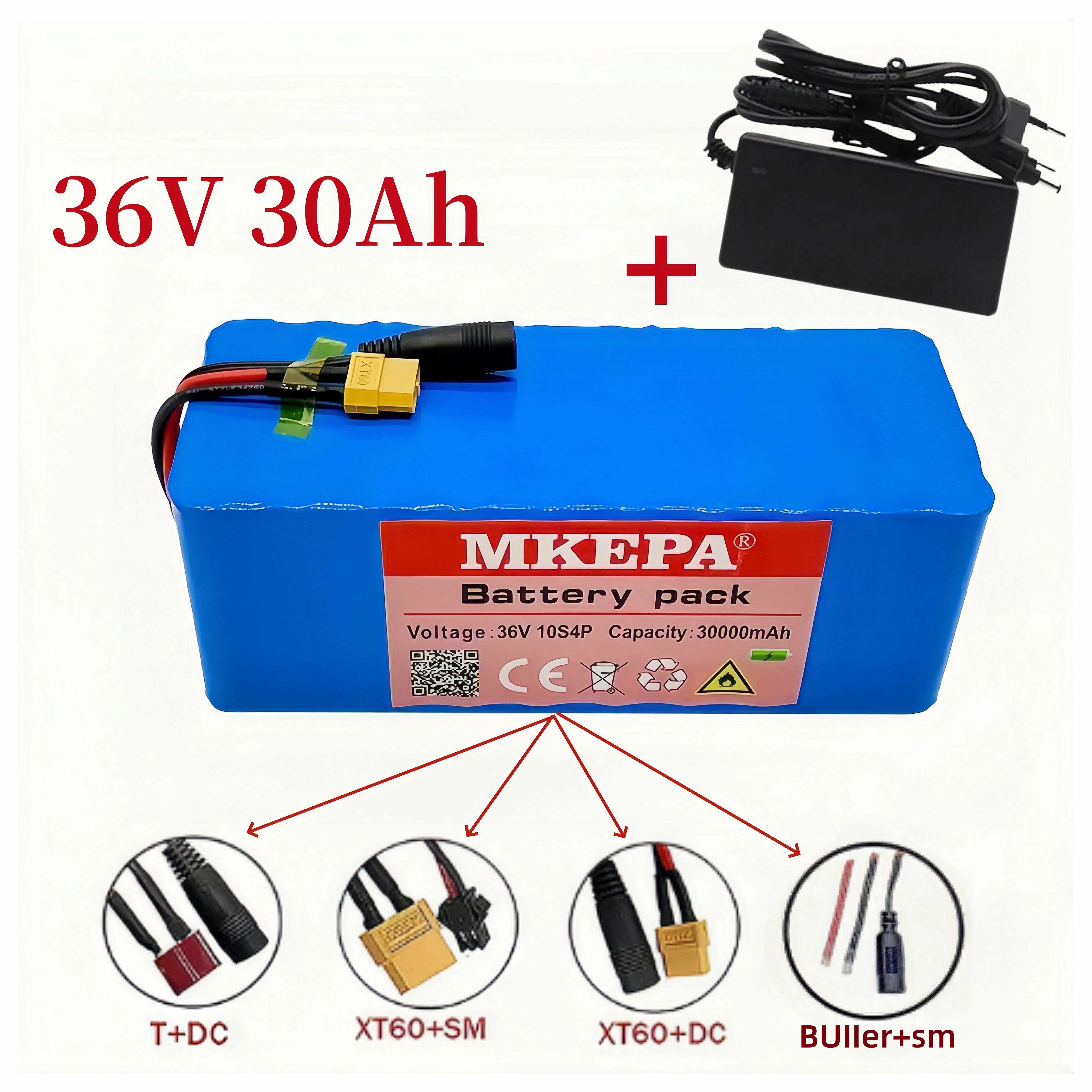 10S4P 36V 30000mAh high-power lithium rechargeable battery pack, customizable with various connector plugs