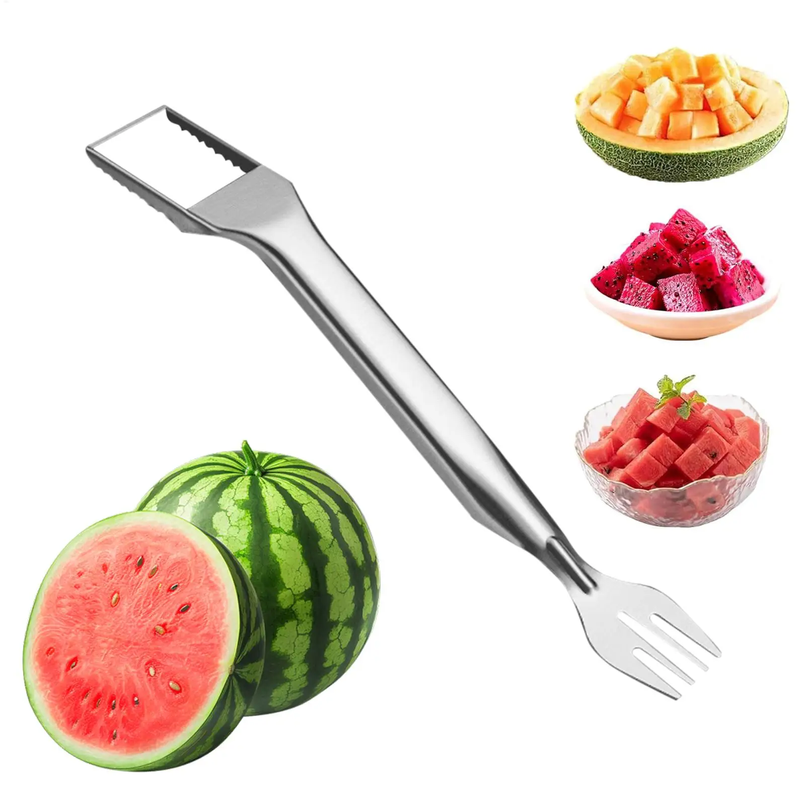 2 in1 Multifunctional Handheld Watermelon Cutter Premium Stainless Steel Fruit Slicer Labor-saving Quick Splitting Tool Portable