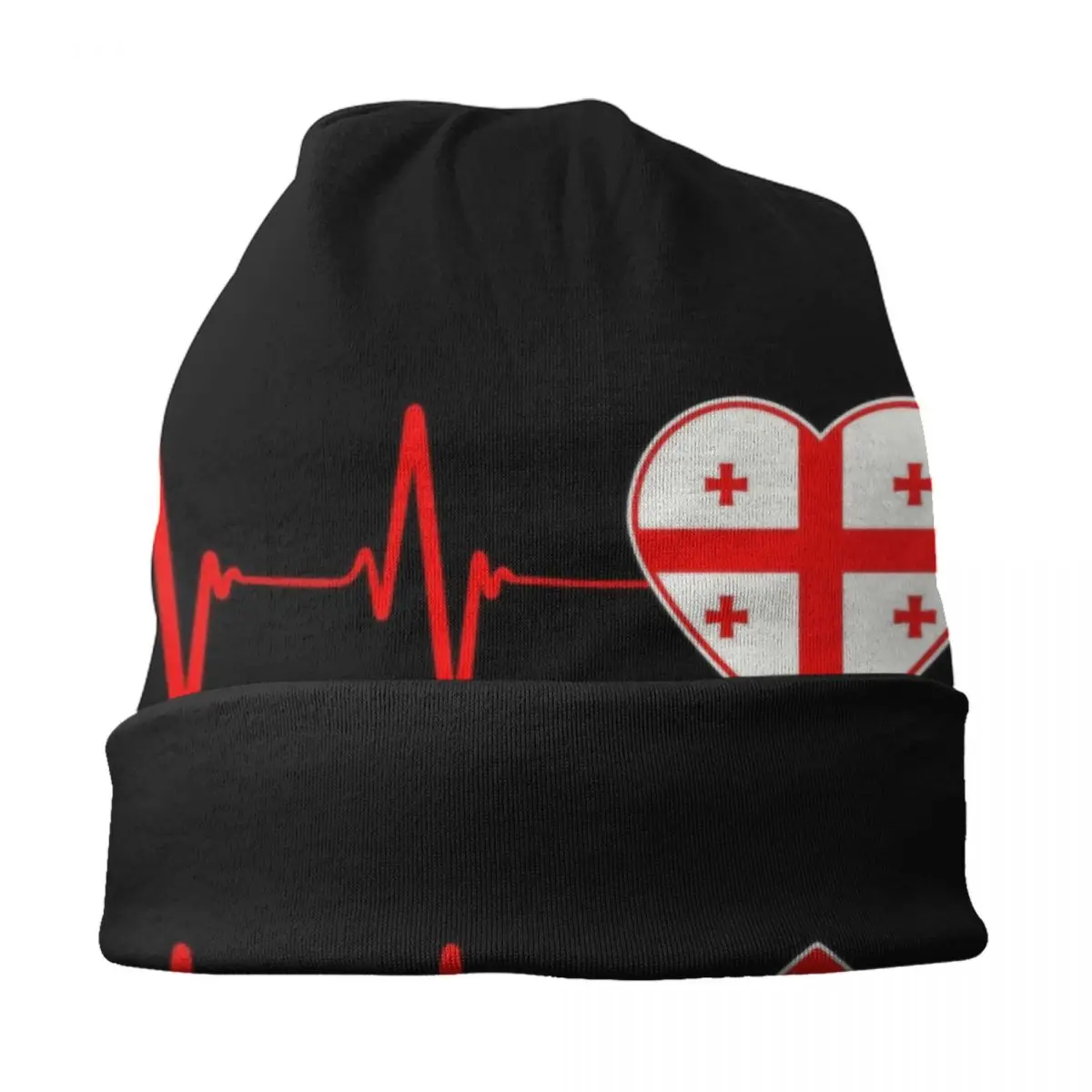 Gorro personalizado con bandera de Georgia y latido del corazón, gorros tejidos para hombres y mujeres, gorros cálidos de invierno para la familia con corazón georgiano Unisex