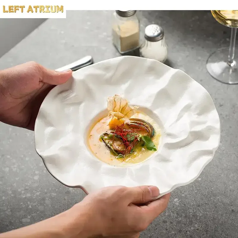 Ceramics Dinner Plate Matte Soup Basins Household Tableware Irregular Shaped Salad Bowl Snacks Dessert Cake