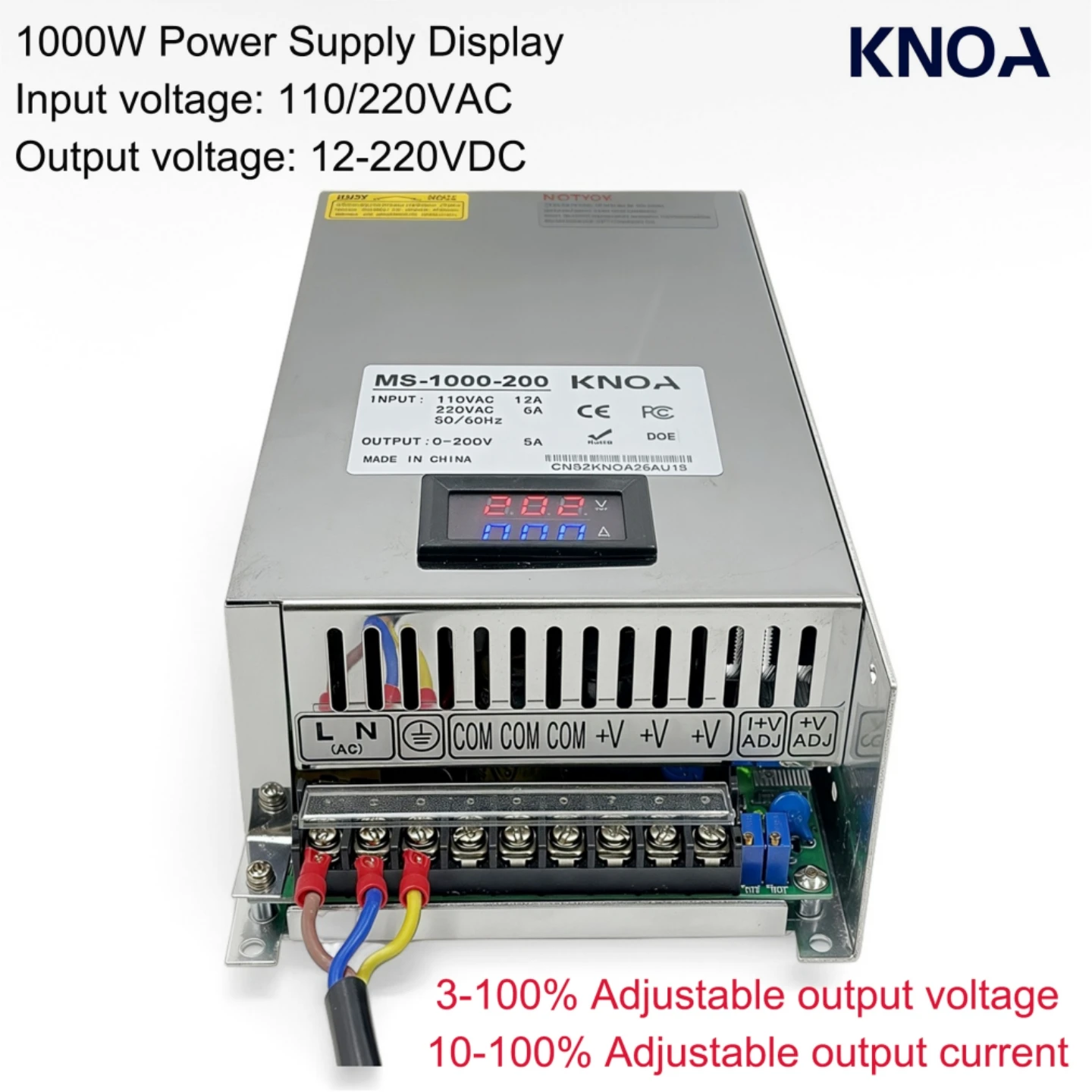 

1000W Adjustable Digital Display Switching Power Supply 12V 13.8V 15V 24V 36V 48V 60V 72V 80V 150V 200V 220V AC-DC Power Supply